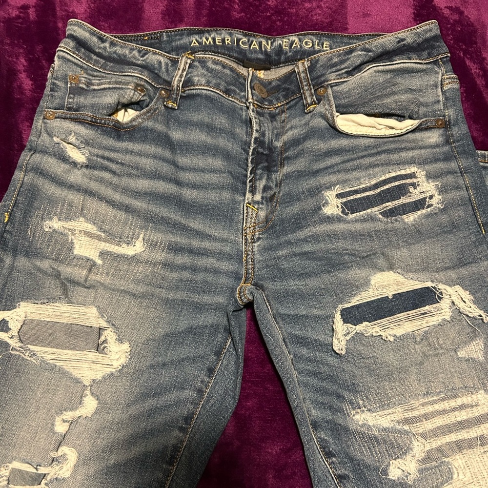 American Eagle Men’s AirFlex+ Patched Skinny Jeans